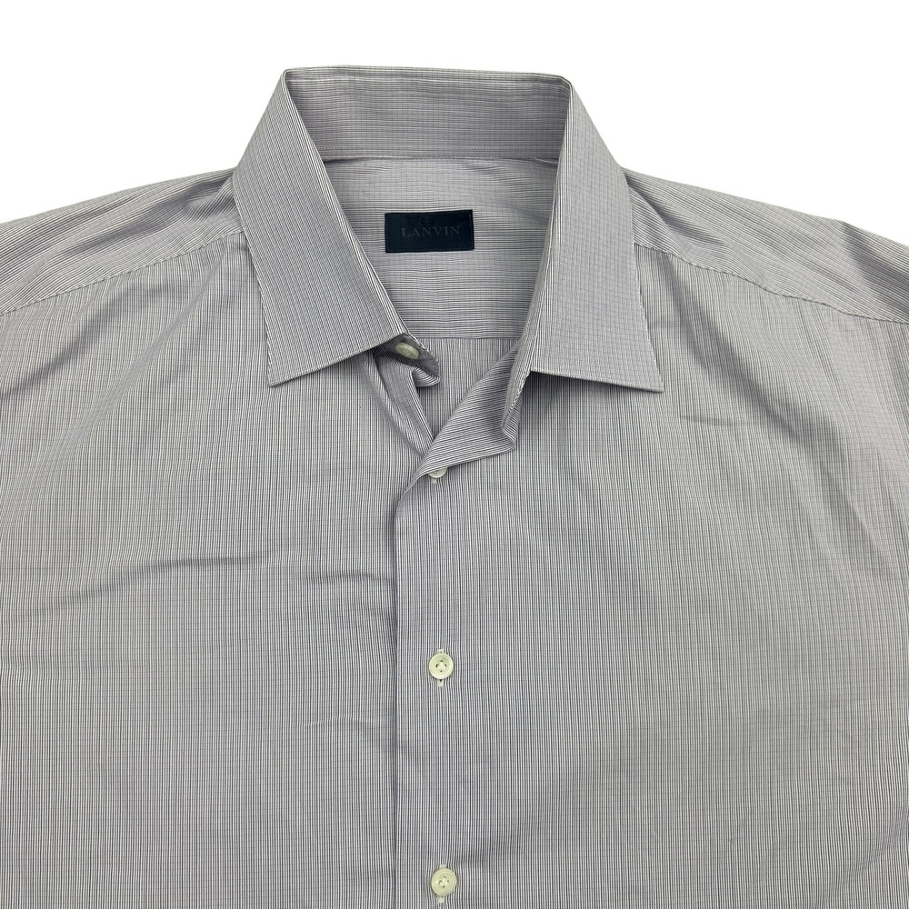 Lanvin Shirt Mens 16.5 - 36 Purple Long Sleeve Button Up Striped Italy